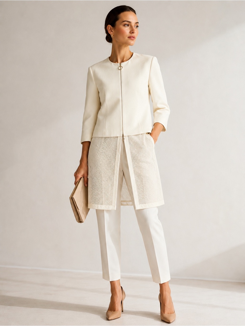 Akris Punto Ivory Convertible Mesh Panel Jacket |  US Size 10
